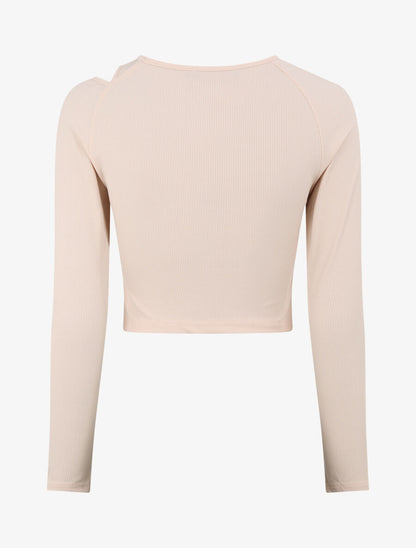 Crop top côtelé unie - Beige - 2