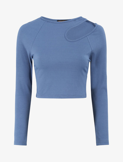 Crop top côtelé unie - Bleu - 4
