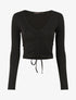 Crop top côtelé avec liens de serrage - Noir - 1