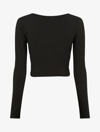 Crop top côtelé avec liens de serrage - Noir - 2