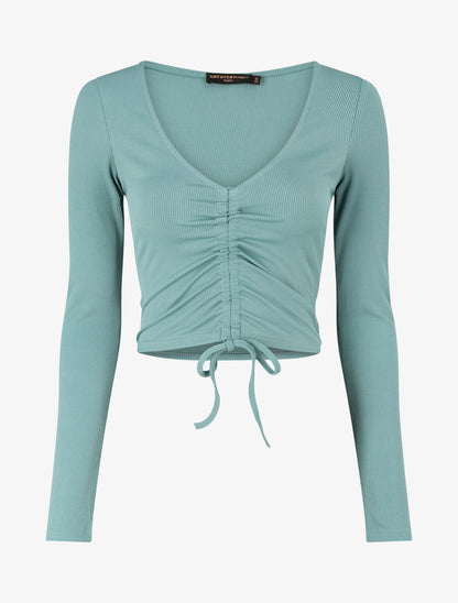 Crop top côtelé avec liens de serrage - Menthe - 4
