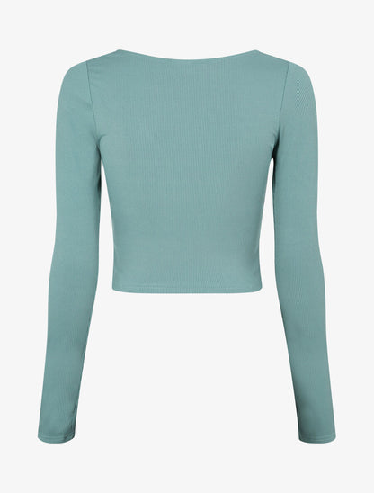 Crop top côtelé avec liens de serrage - Menthe - 2