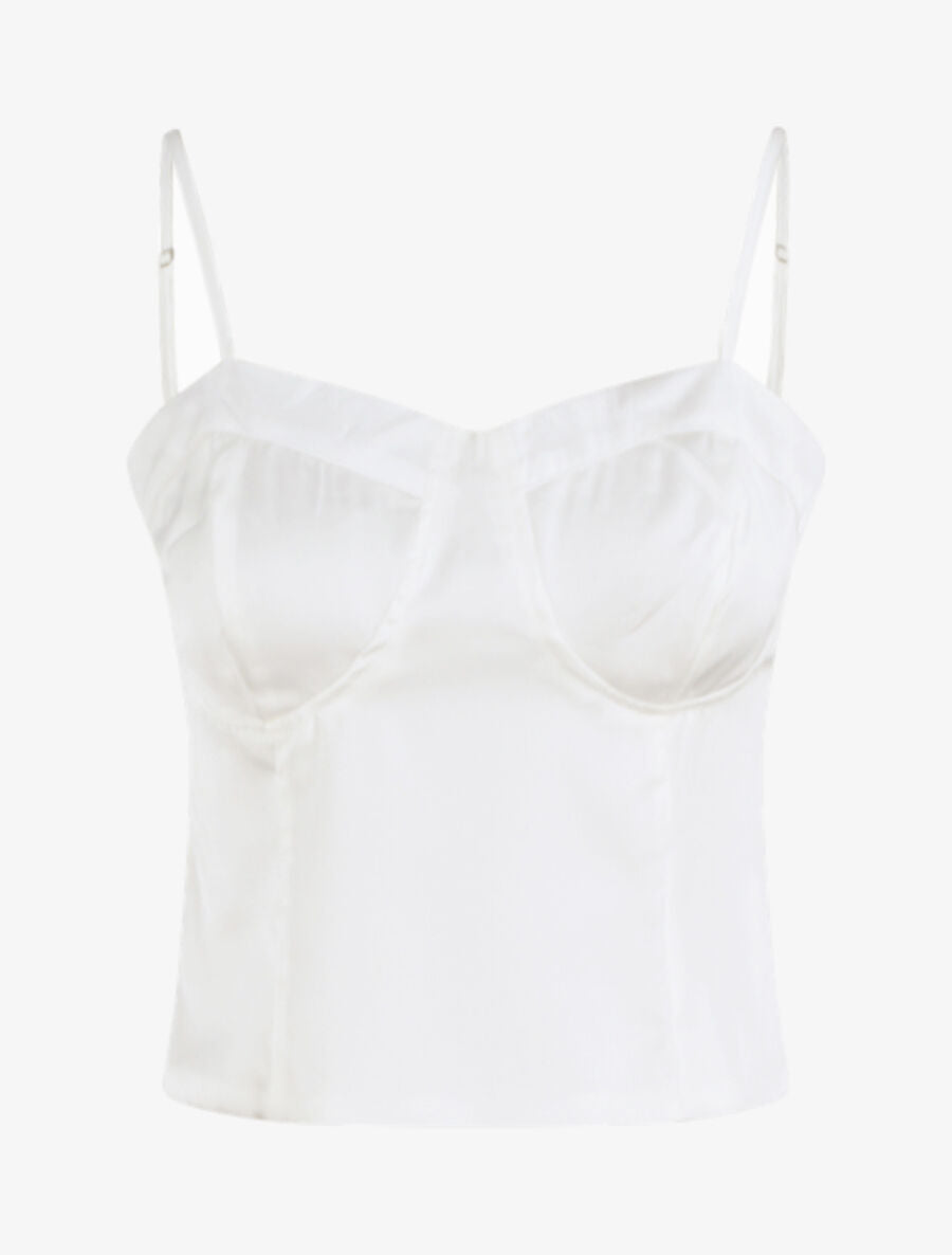Crop top satiné uni - Blanc - 1