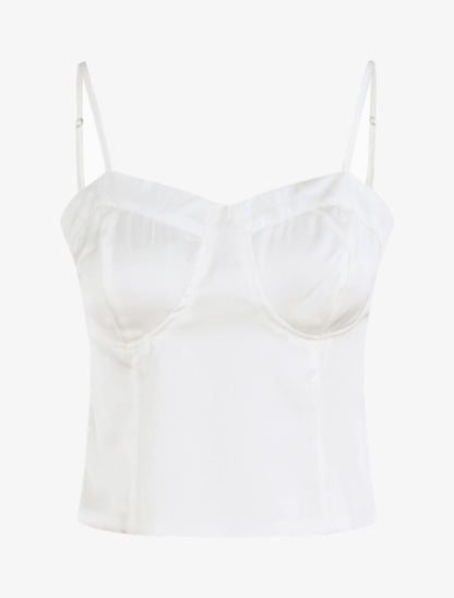 Crop top satiné uni - Blanc - 1