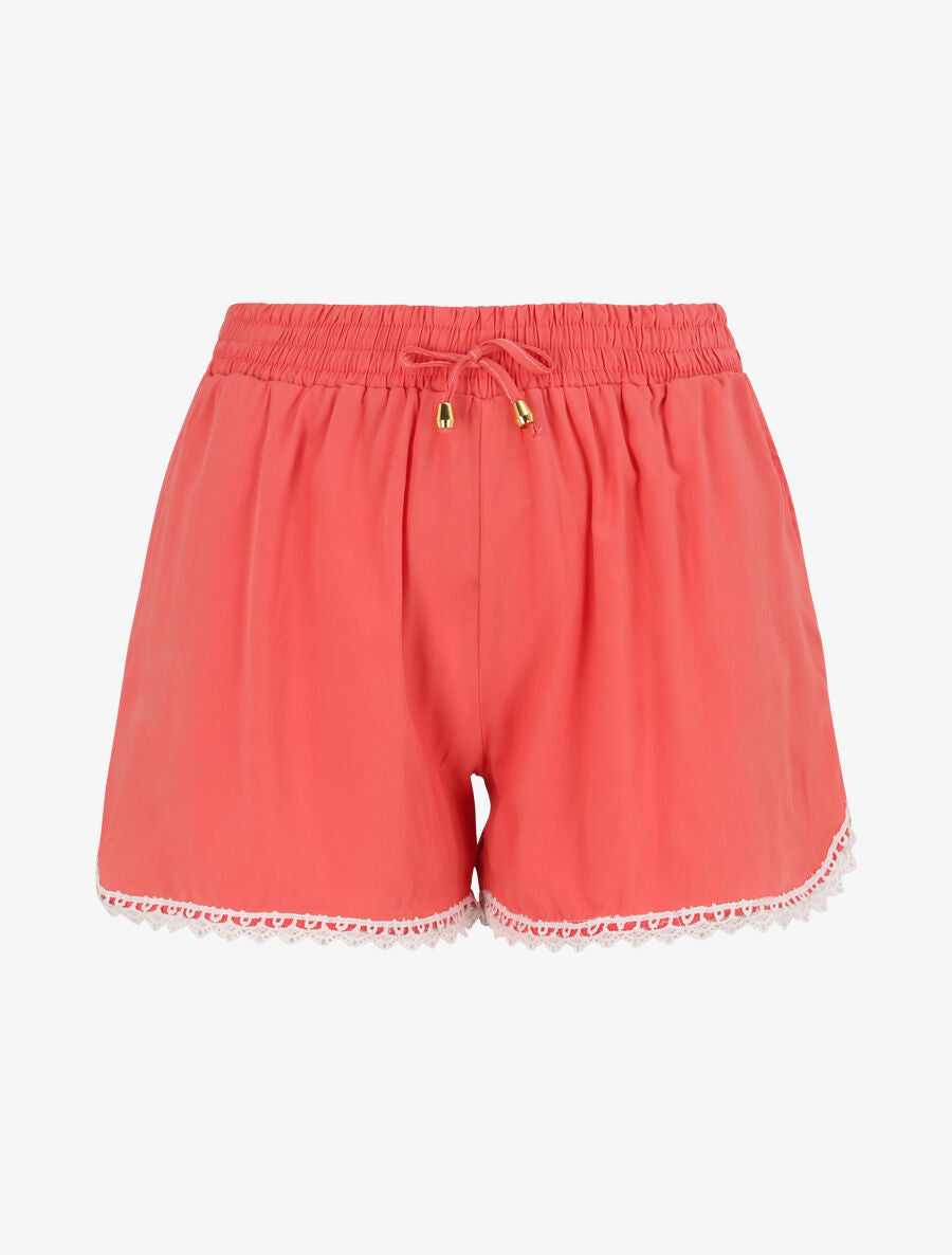 Short de plage léger à détail crochet - Corail - 4