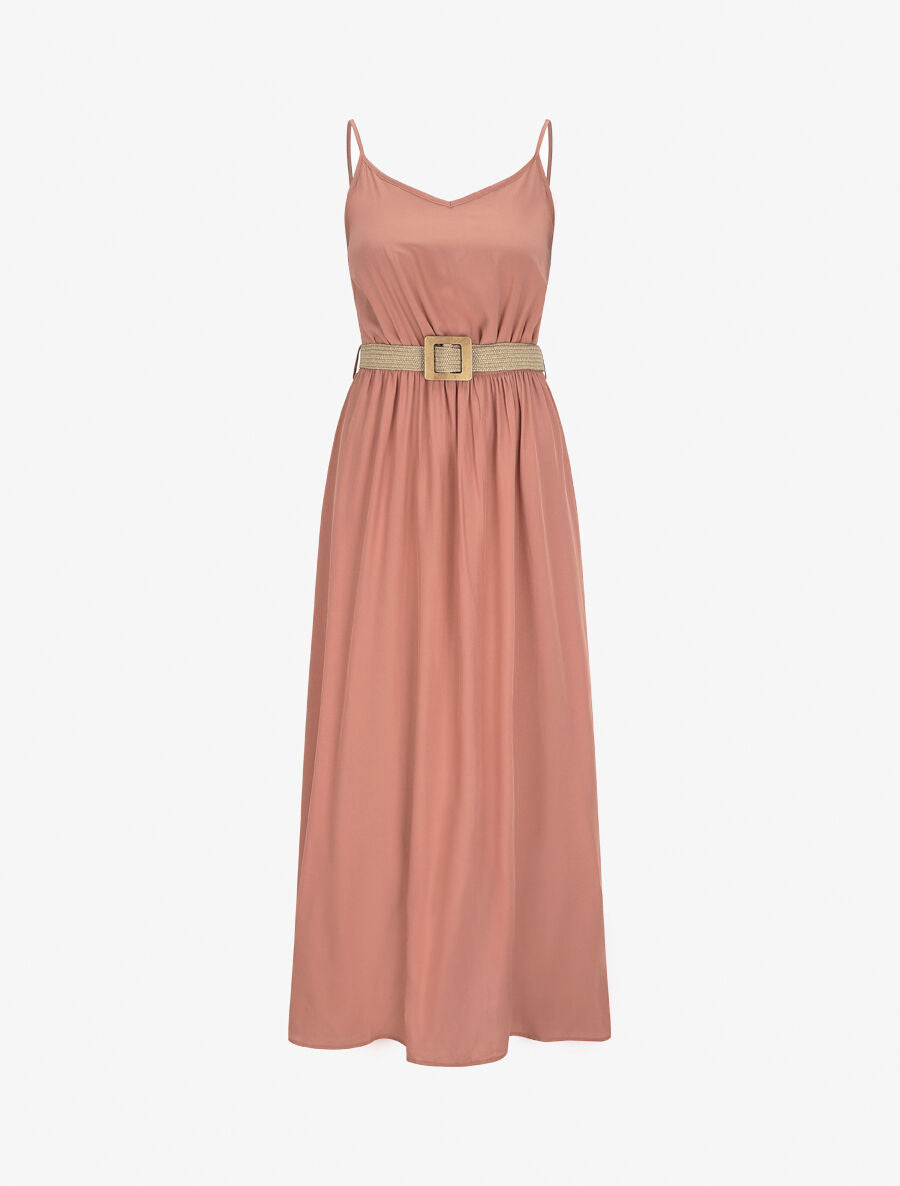Robe longue unie à bretelles - Vieux rose - 5