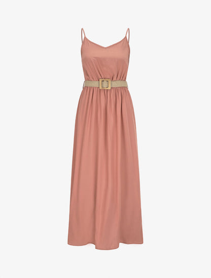 Robe longue unie à bretelles - Vieux rose - 5