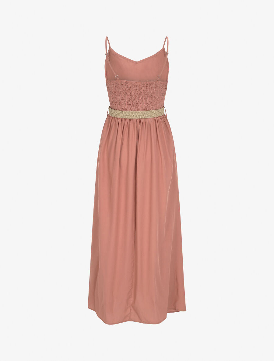 Robe longue unie à bretelles - Vieux rose - 2