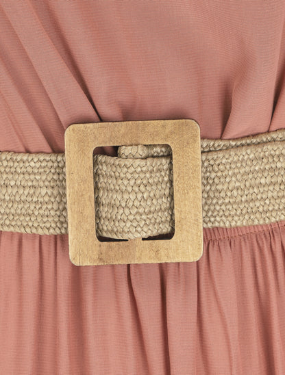 Robe longue unie à bretelles - Vieux rose - 3