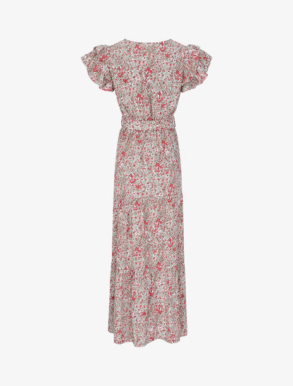 Robe longue empire fendue à imprimé fleurs des champs - Kaki - 2