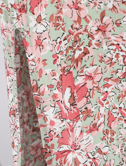 Robe longue empire fendue à imprimé fleurs des champs - Kaki - 3