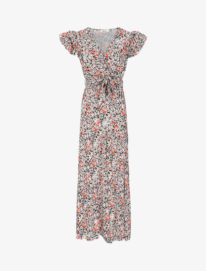 Robe longue empire fendue à imprimé fleurs des champs - Noir - 2