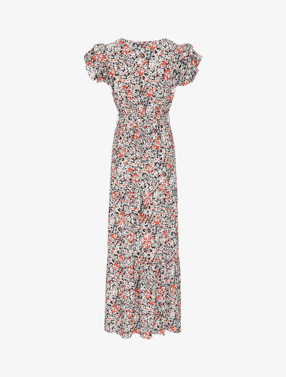 Robe longue empire fendue à imprimé fleurs des champs - Noir - 3