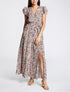 Robe longue empire fendue à imprimé fleurs des champs - Noir - 1