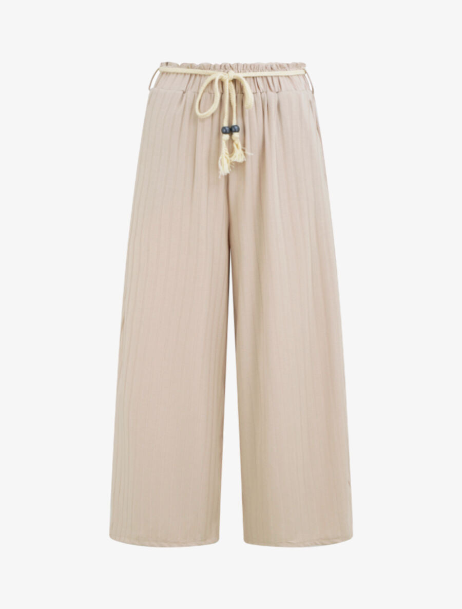 Pantalon ample à taille froncée - Beige - 4
