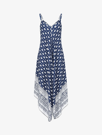 Robe longue asymétrique imprimé éléphants - Marine - 1