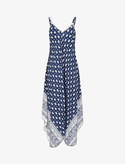 Robe longue asymétrique imprimé éléphants - Marine - 2