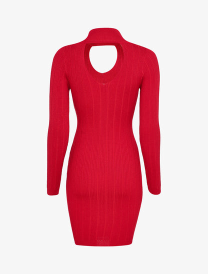 Robe pull côtelée à décolleté en V - Rouge - 2