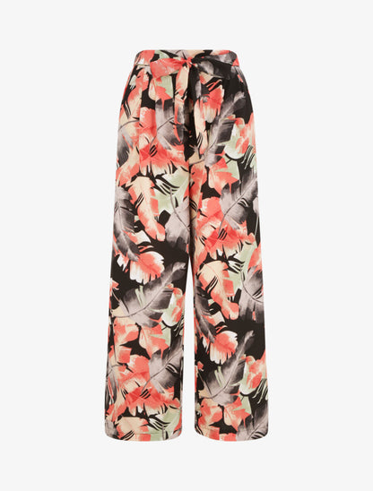 Pantalon ample à imprimé feuilles stylisées - Noir - 5