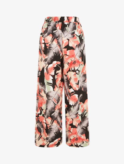 Pantalon ample à imprimé feuilles stylisées - Noir - 2