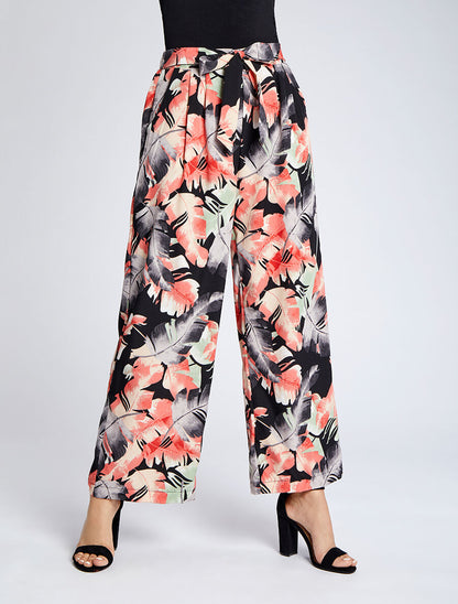 Pantalon ample à imprimé feuilles stylisées - Noir - 4