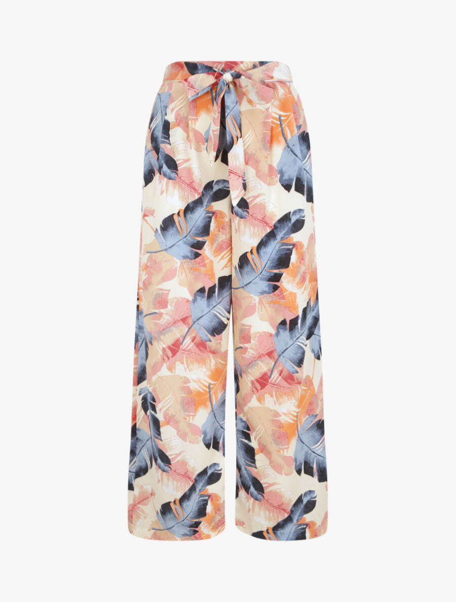 Pantalon ample à imprimé feuilles stylisées - Beige - 5