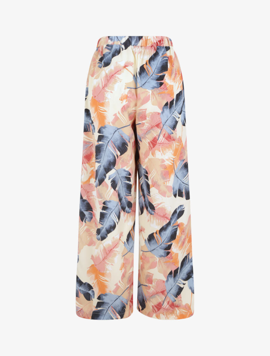 Pantalon ample à imprimé feuilles stylisées - Beige - 2