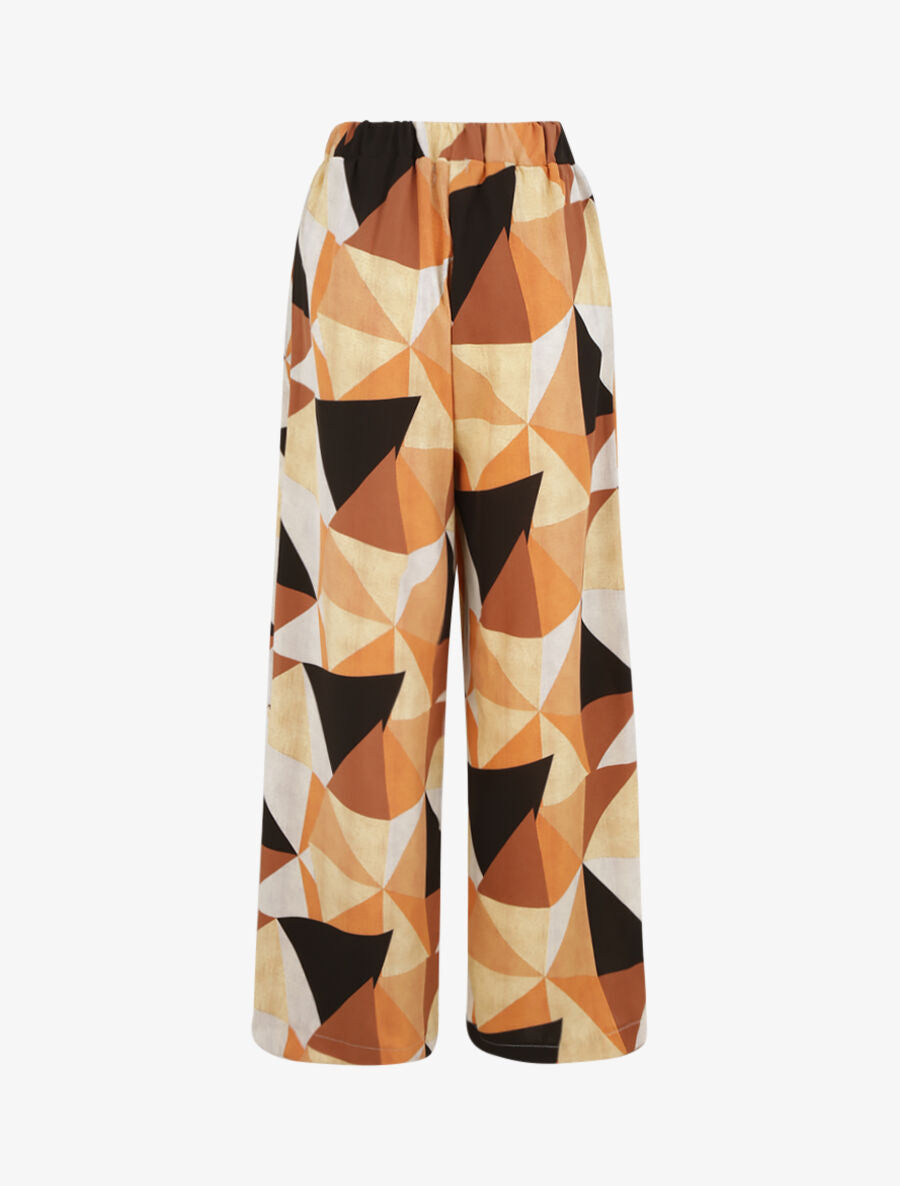 Pantalon ample à imprimé géométrique - Marron - 2