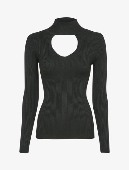 Pull côtelé à décolleté en V - Noir - 3