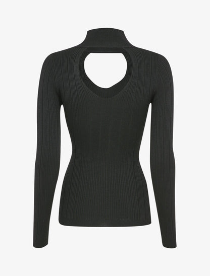 Pull côtelé à décolleté en V - Noir - 2