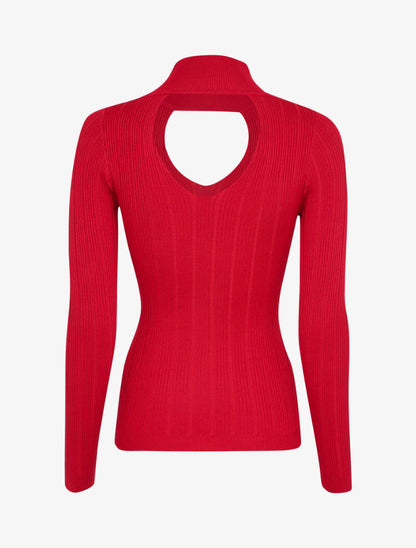 Pull côtelé à décolleté en V - Rouge - 2