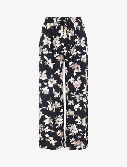 Pantalon ample imprimé été fleuri - Marine - 1