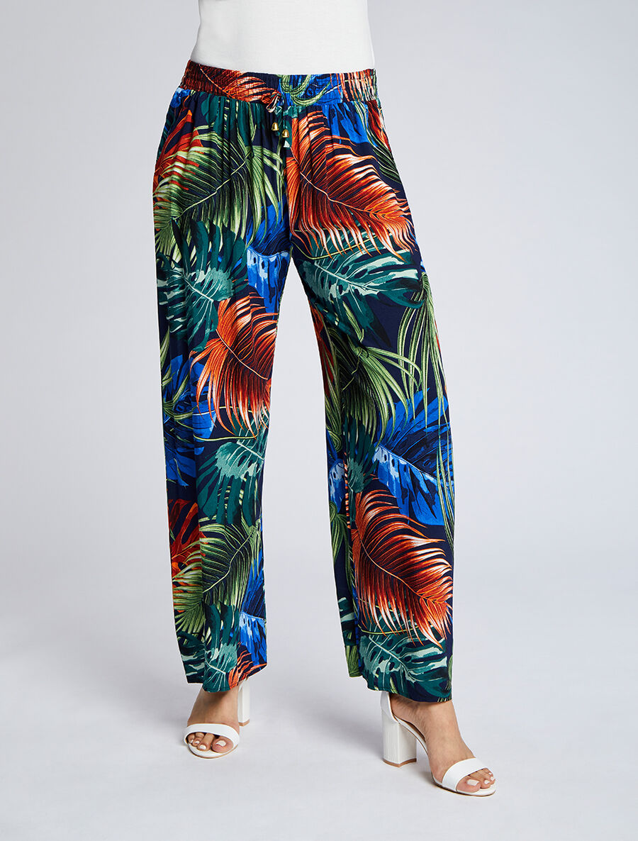 Pantalon ample imprimé jungle - Marine - 4