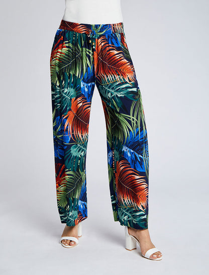 Pantalon ample imprimé jungle - Marine - 4