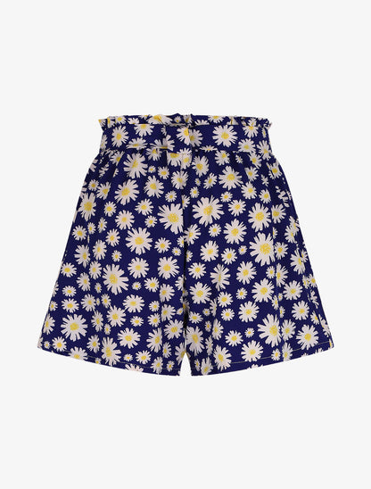 Short à taille froncée imprimé pâquerettes - Bleu - 2
