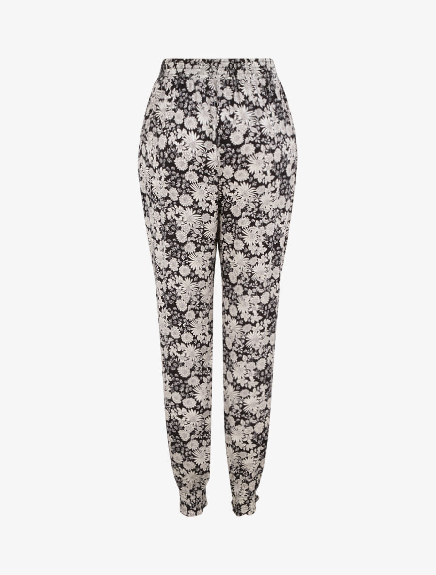 Pantalon imprimé fleurs stylisées - Marine - 2