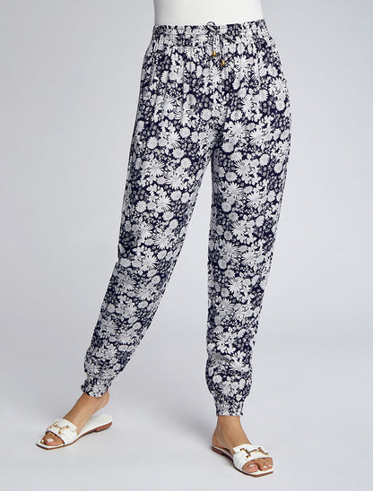Pantalon imprimé fleurs stylisées - Marine - 4
