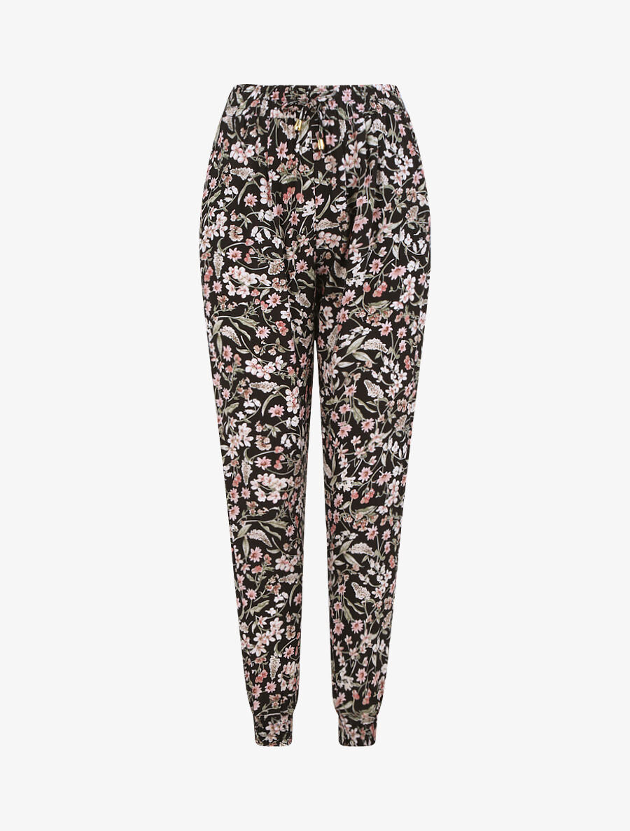 Pantalon harem imprimé fleuri - Noir - 1