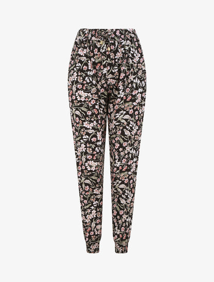 Pantalon harem imprimé fleuri - Noir - 1
