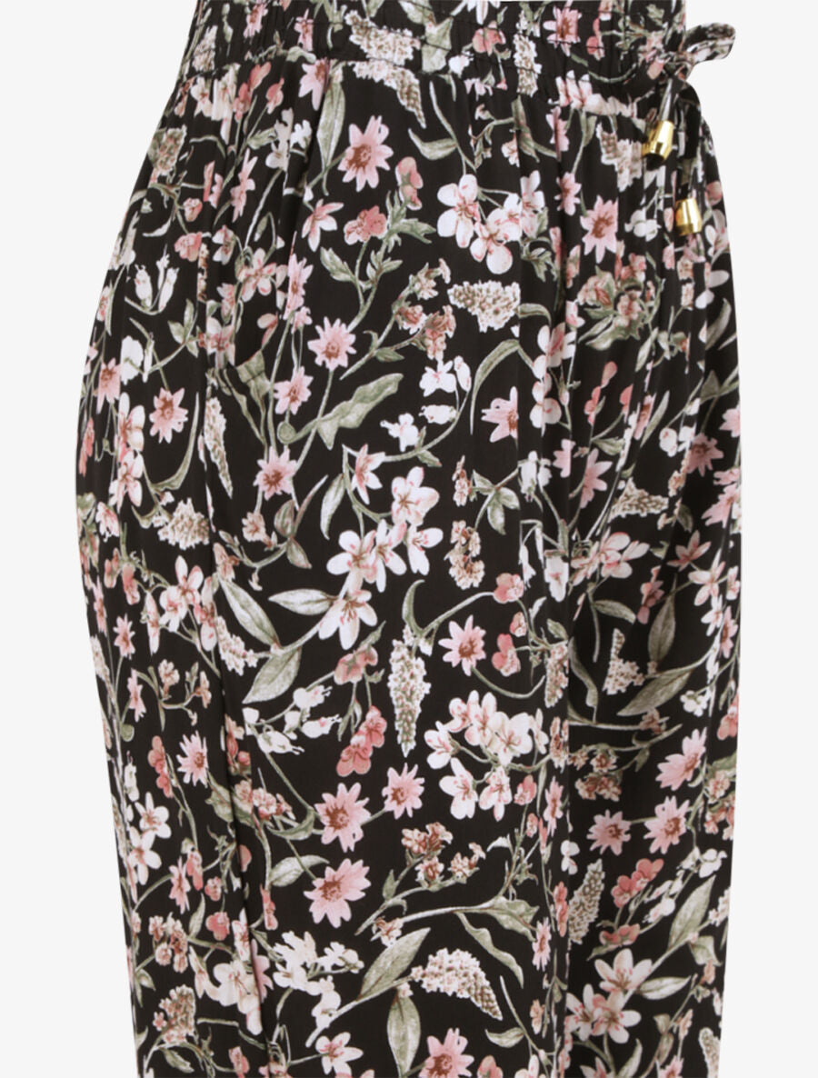 Pantalon harem imprimé fleuri - Noir - 3