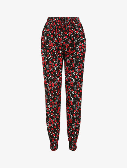 Pantalon imprimé fleurs des champs - Noir - 1