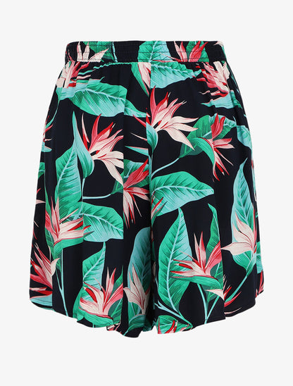 Short fluide imprimé fleurs exotiques - Marine - 2