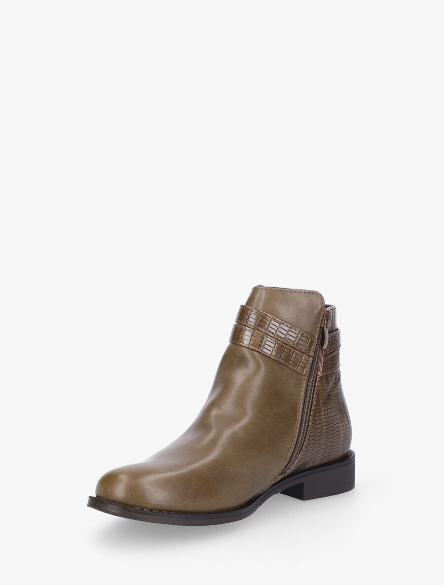 Bottines plates à contrefort python - Taupe - 3