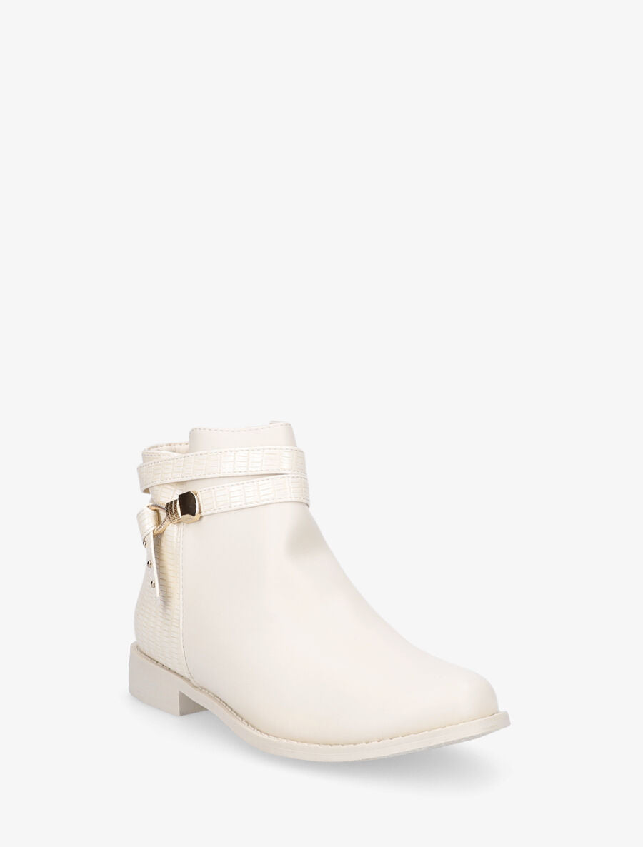 Bottines plates à contrefort python - Beige - 2