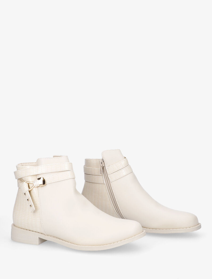 Bottines plates à contrefort python - Beige - 4