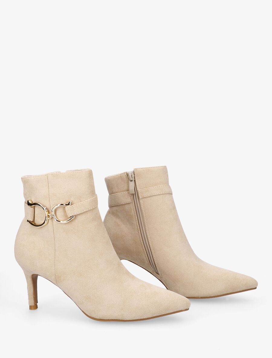Bottines en suédine à talon aiguille - Beige - 4