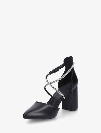 Escarpins unis à talon bloc et strass - Noir - 3