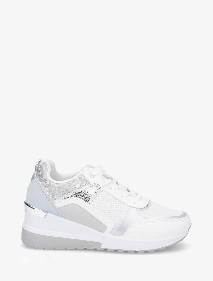 Sneakers compensées et empiècement métal - Blanc - 1