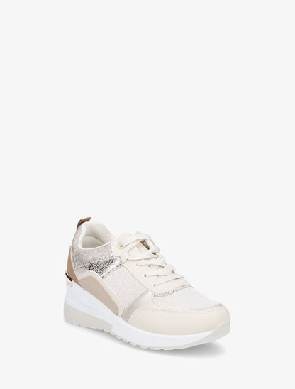 Sneakers compensées et empiècement métal - Beige - 2