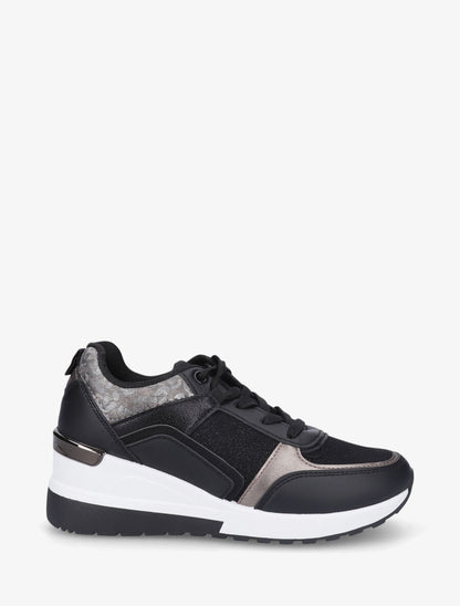 Sneakers compensées et empiècement métal - Noir - 5